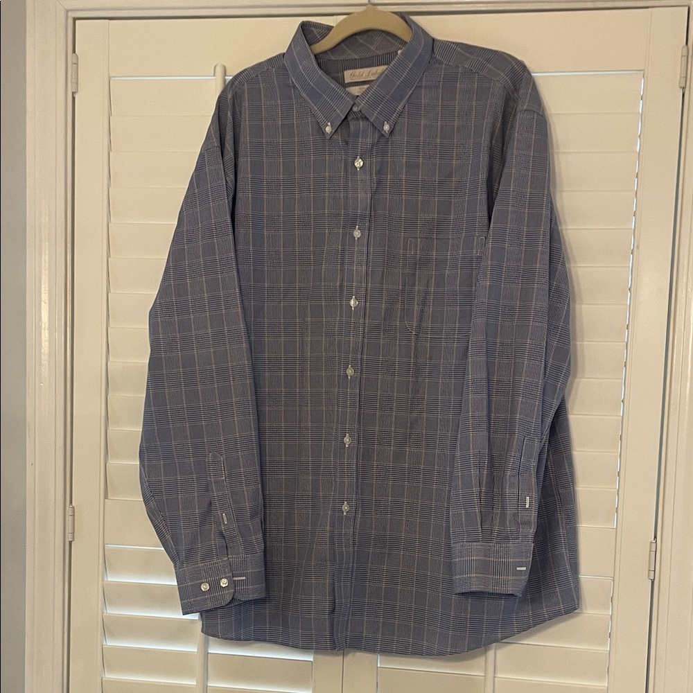 Roundtree & Yorke Gold Label Men's Blue Windowpane Button-Down Dress Shirt